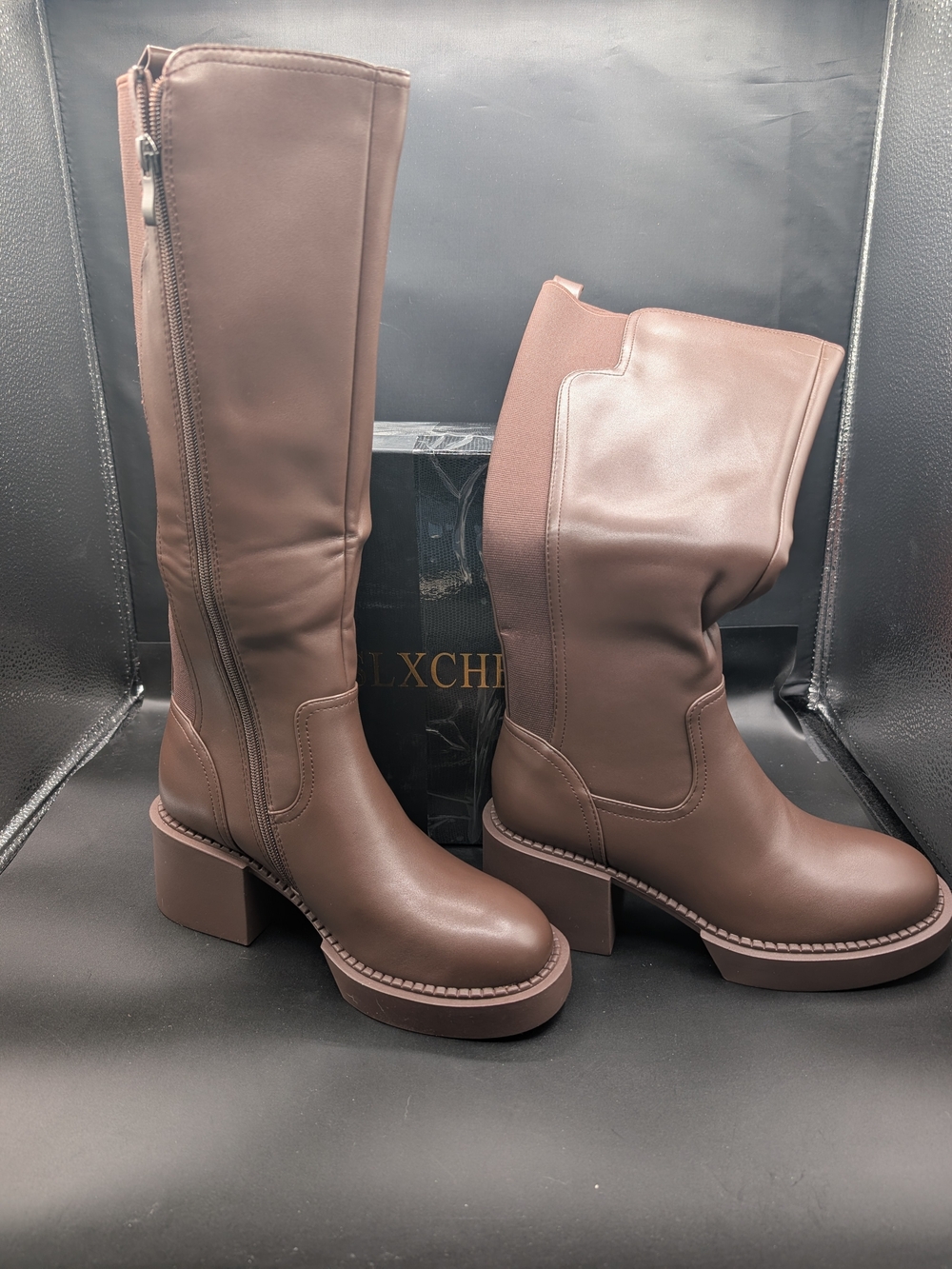 Classic Brown Knee-High Block Heel Boots